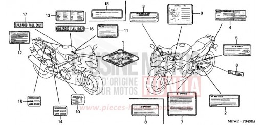 ETIQUETTE DE PRECAUTIONS CBR600F4 de 2004
